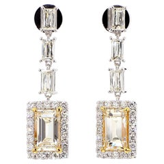 Pendientes de gota de oro con diamante baguette amarillo natural certificado por GIA de 6,57 quilates TW