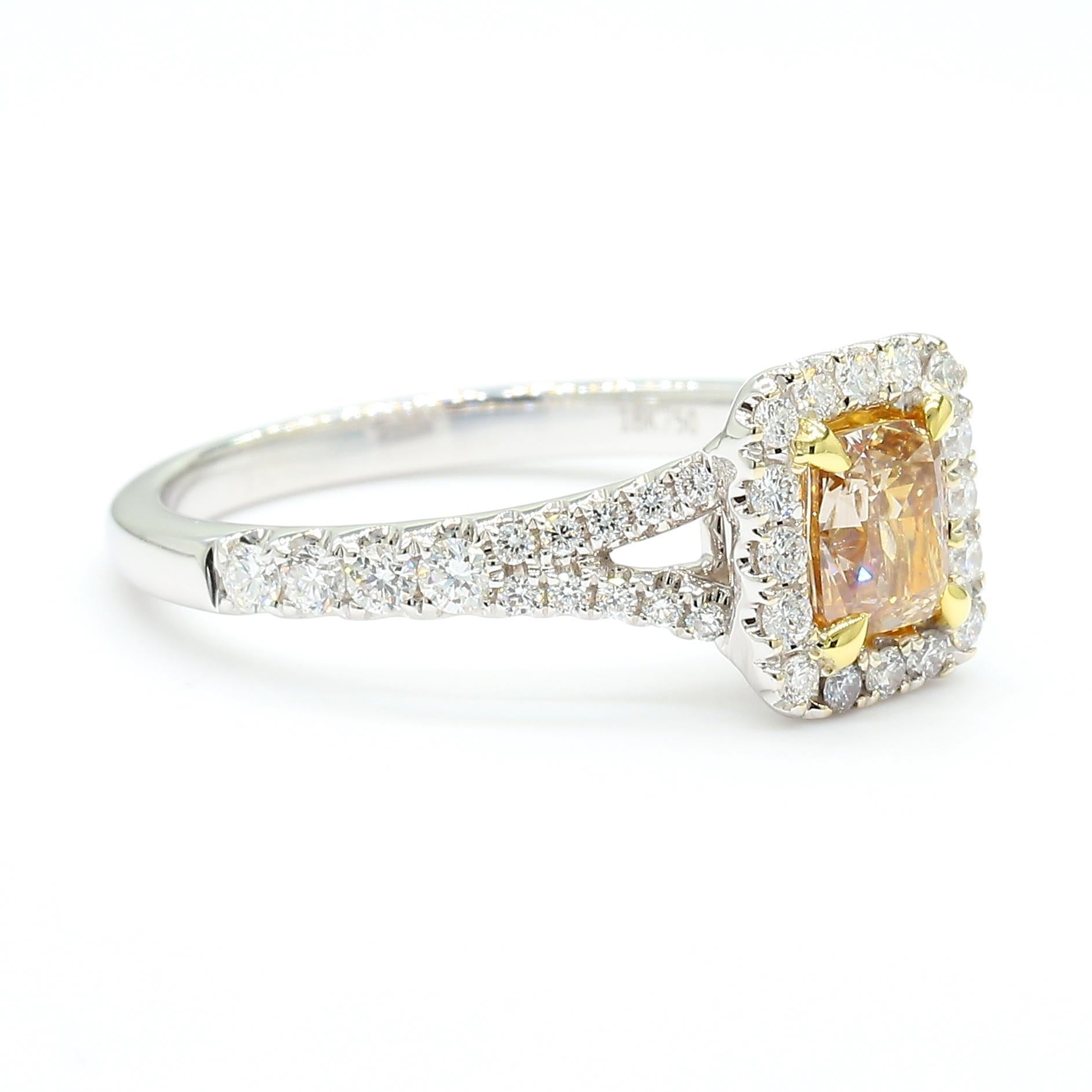 Cushion Cut GIA Certified Natural Yellow Brown Diamond 1.04 Carat TW Gold Cocktail Ring For Sale