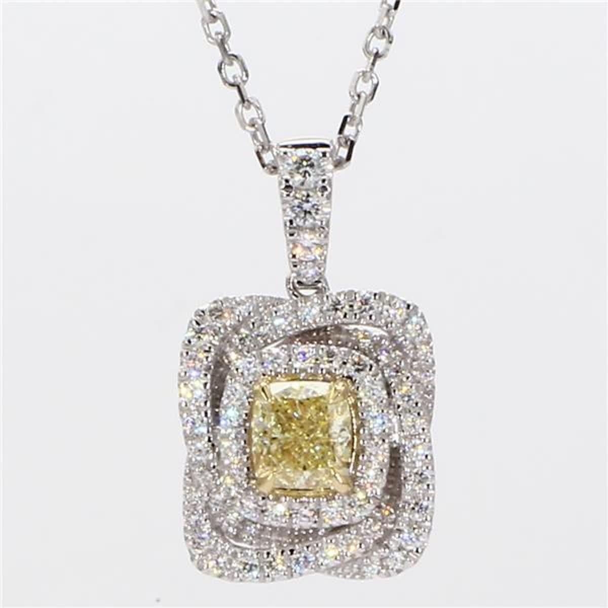 Der faszinierende GIA-zertifizierte Diamantanhänger von RareGemWorld. Montiert in einer schönen Fassung aus 18 Karat Gelb- und Weißgold mit einem natürlichen gelben Diamanten im Kissenschliff. Der gelbe Diamant ist von kleinen runden weißen