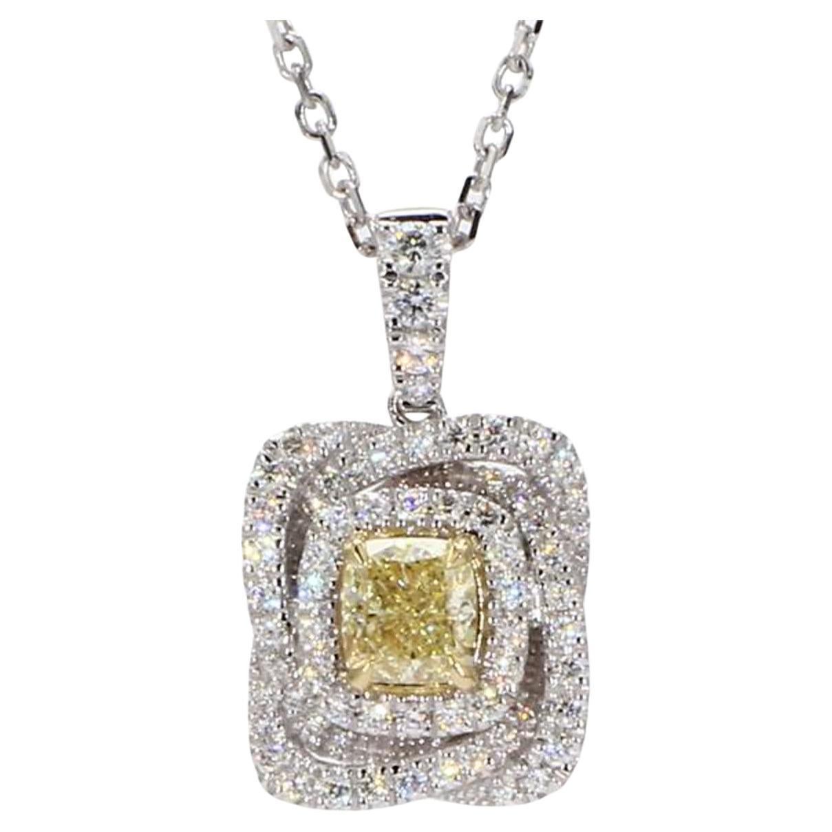 GIA Certified Natural Yellow Cushion and White Diamond 1.16ct TW Gold Pendant