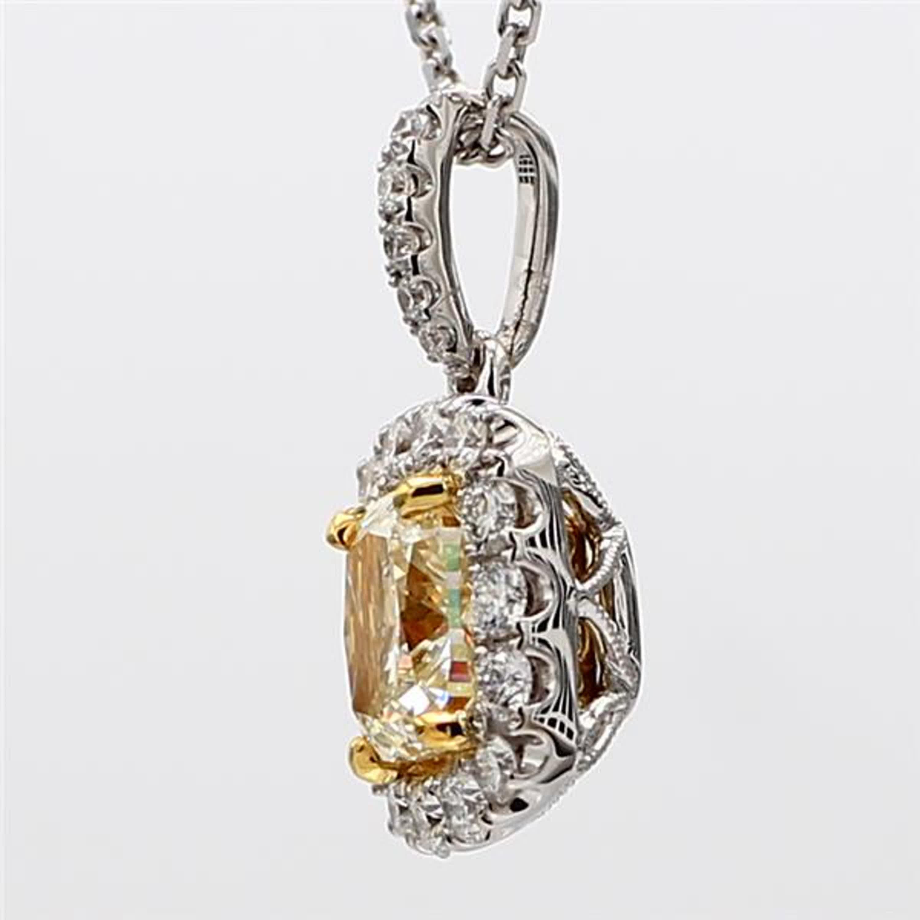 Contemporary GIA Certified Natural Yellow Cushion and White Diamond 1.35ct TW Gold Pendant