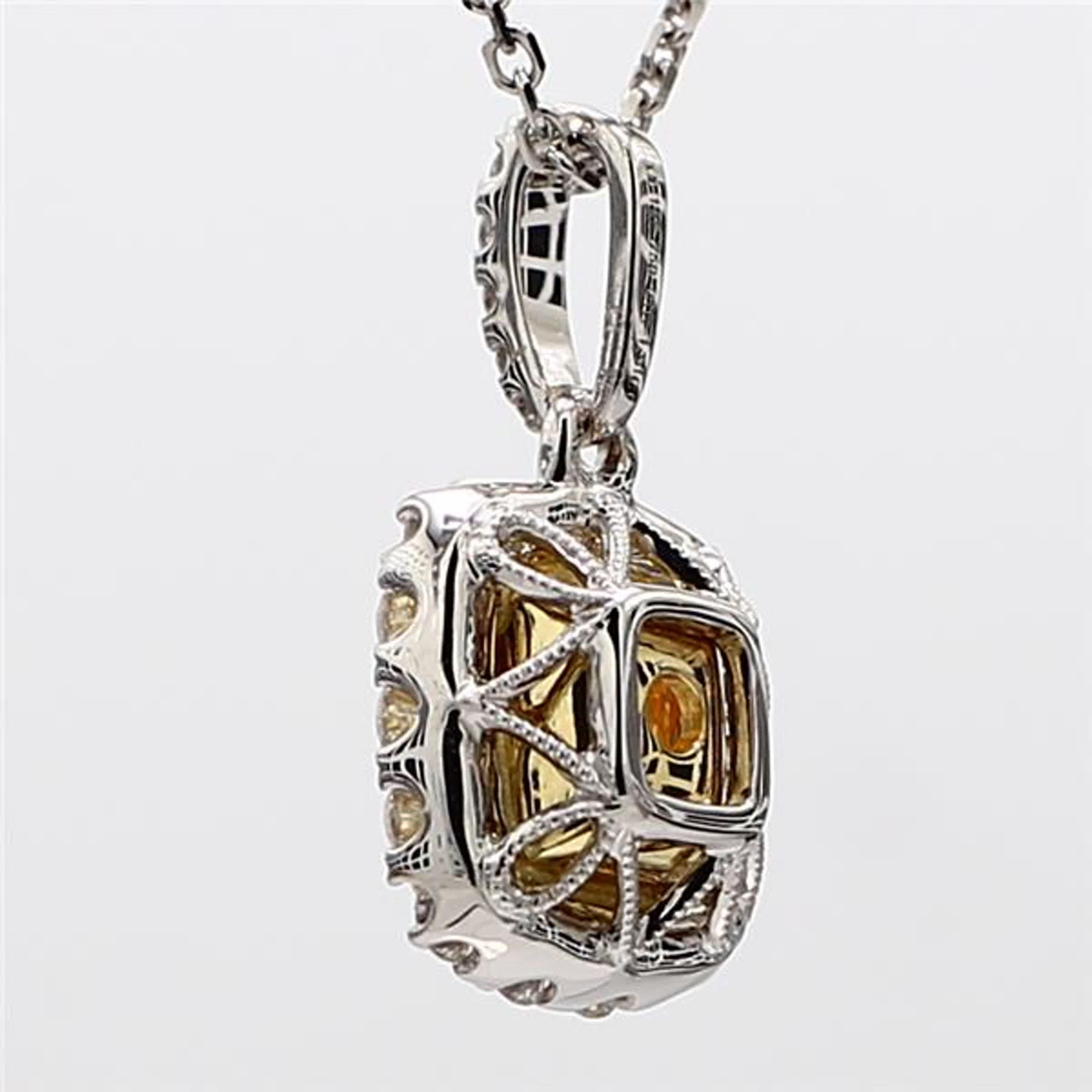 Cushion Cut GIA Certified Natural Yellow Cushion and White Diamond 1.35ct TW Gold Pendant