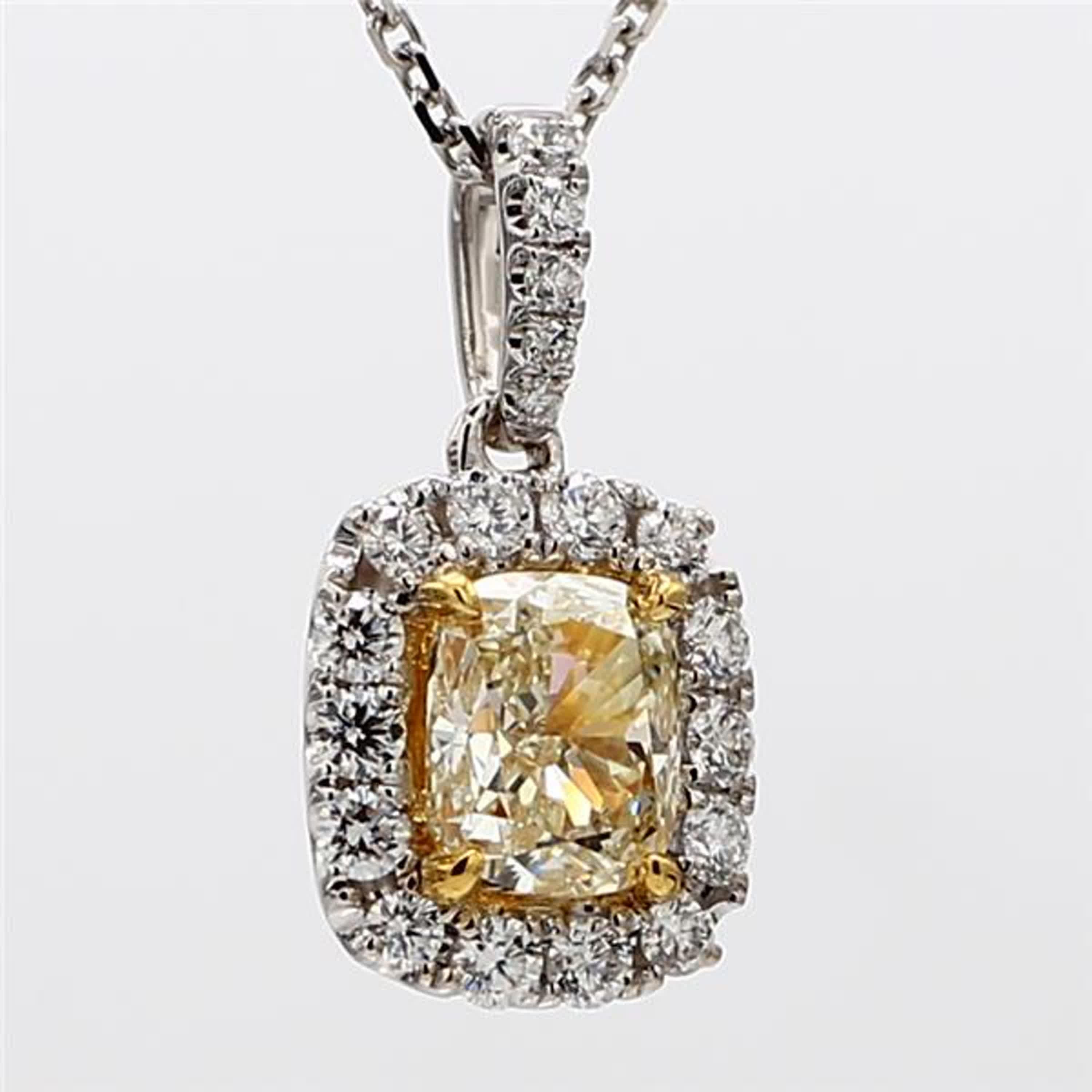GIA Certified Natural Yellow Cushion and White Diamond 1.35ct TW Gold Pendant 1