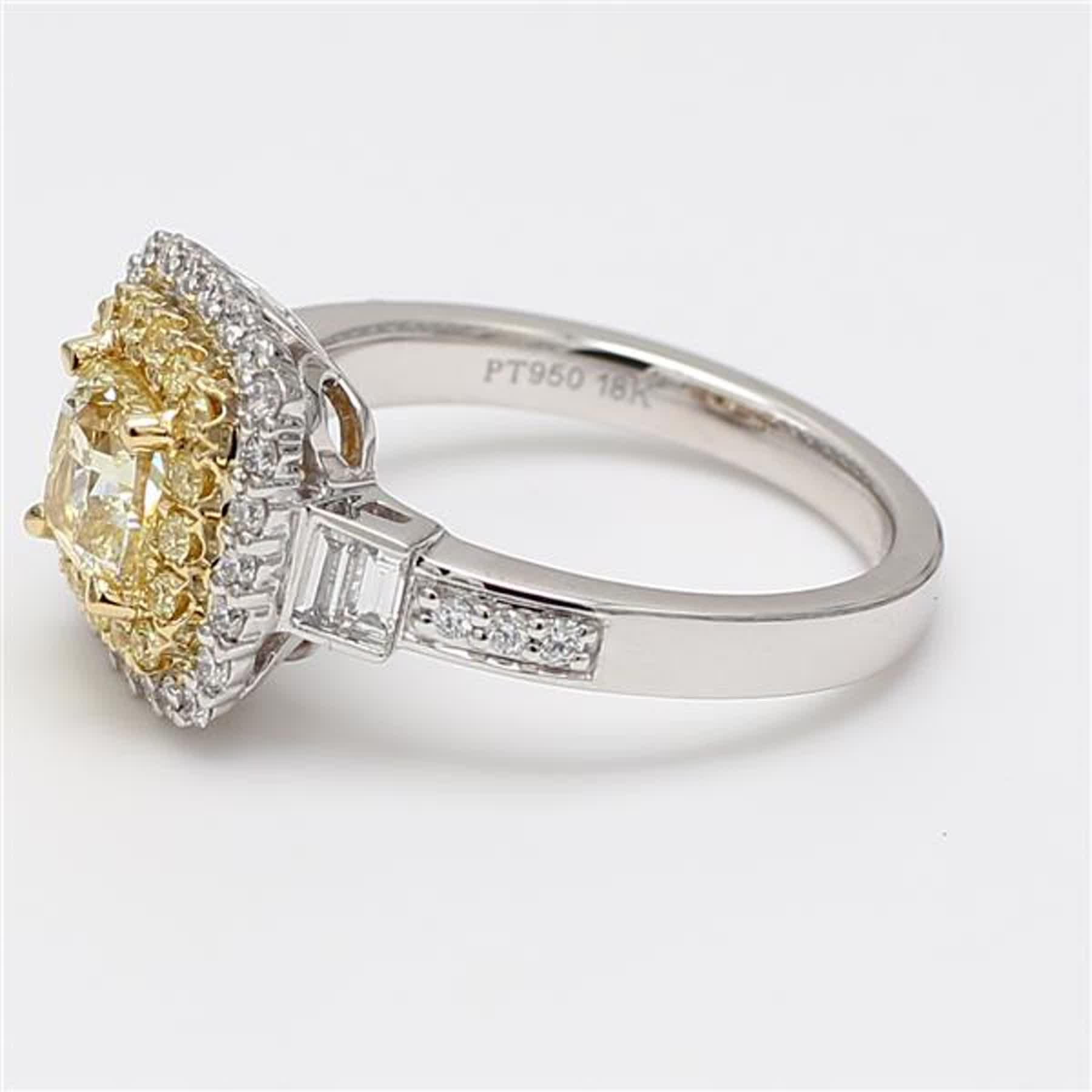 Contemporary GIA Certified Natural Yellow Cushion and White Diamond 1.68 Carat TW Plat Ring