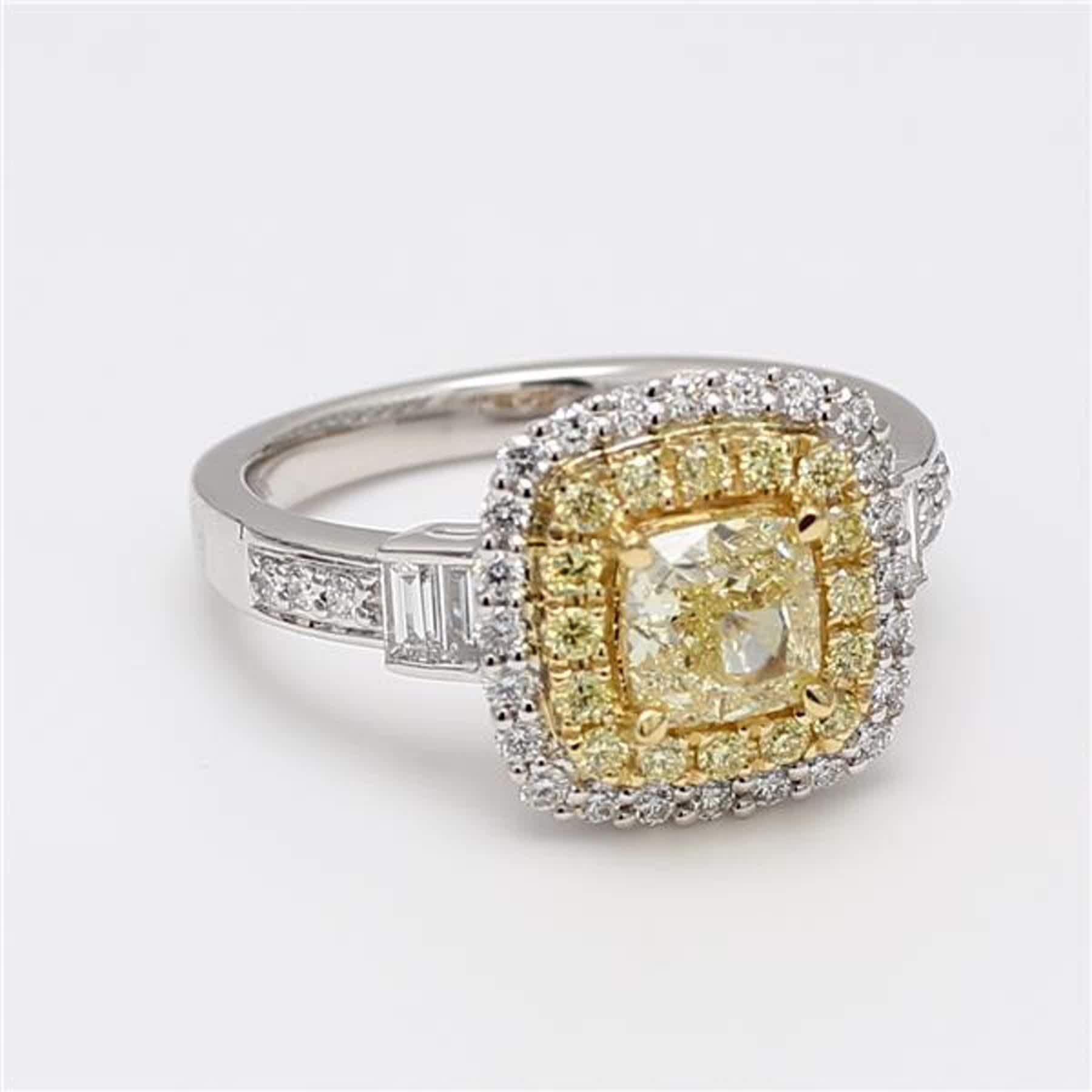 Women's GIA Certified Natural Yellow Cushion and White Diamond 1.68 Carat TW Plat Ring
