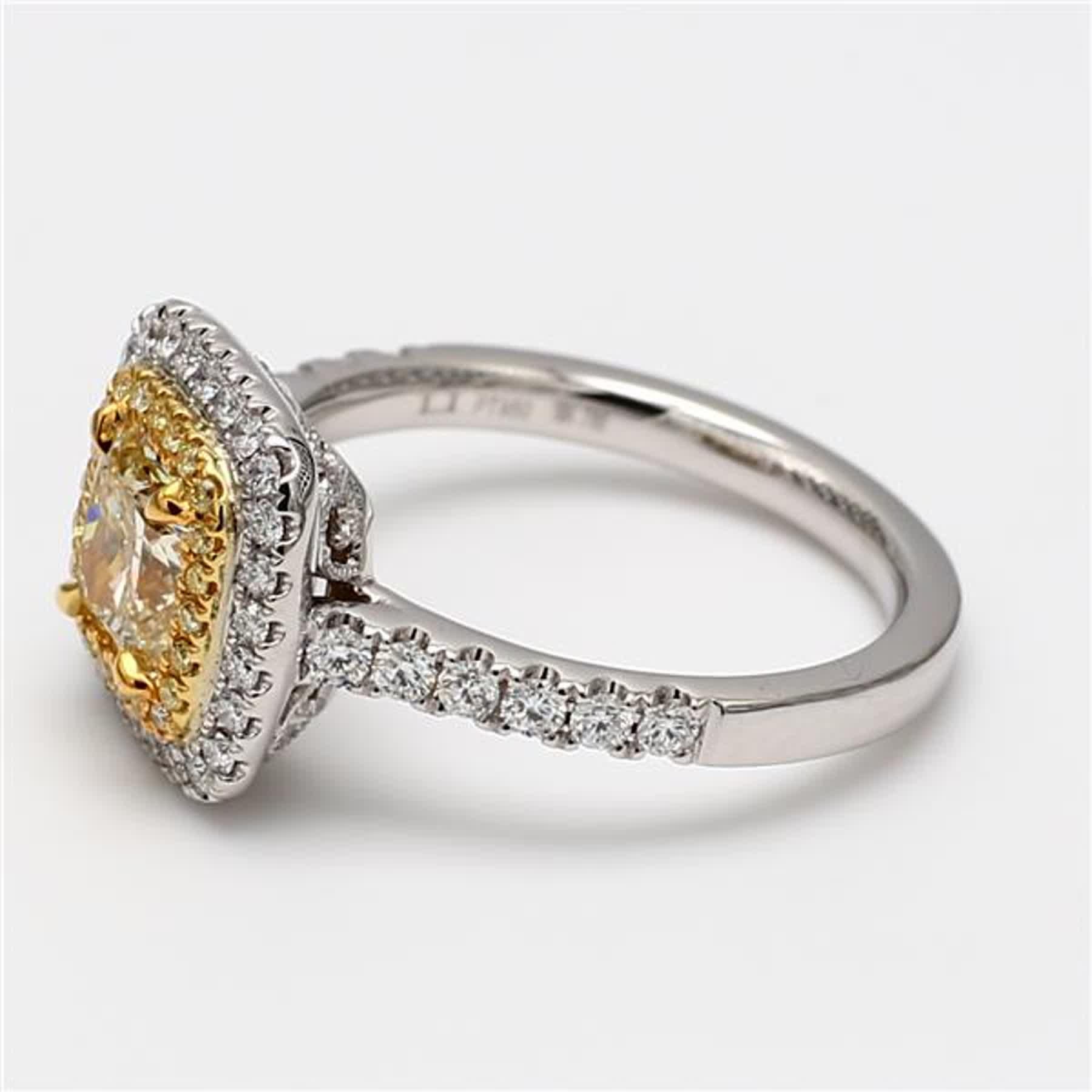 Contemporary GIA Certified Natural Yellow Cushion and White Diamond 1.71 Carat TW Plat Ring