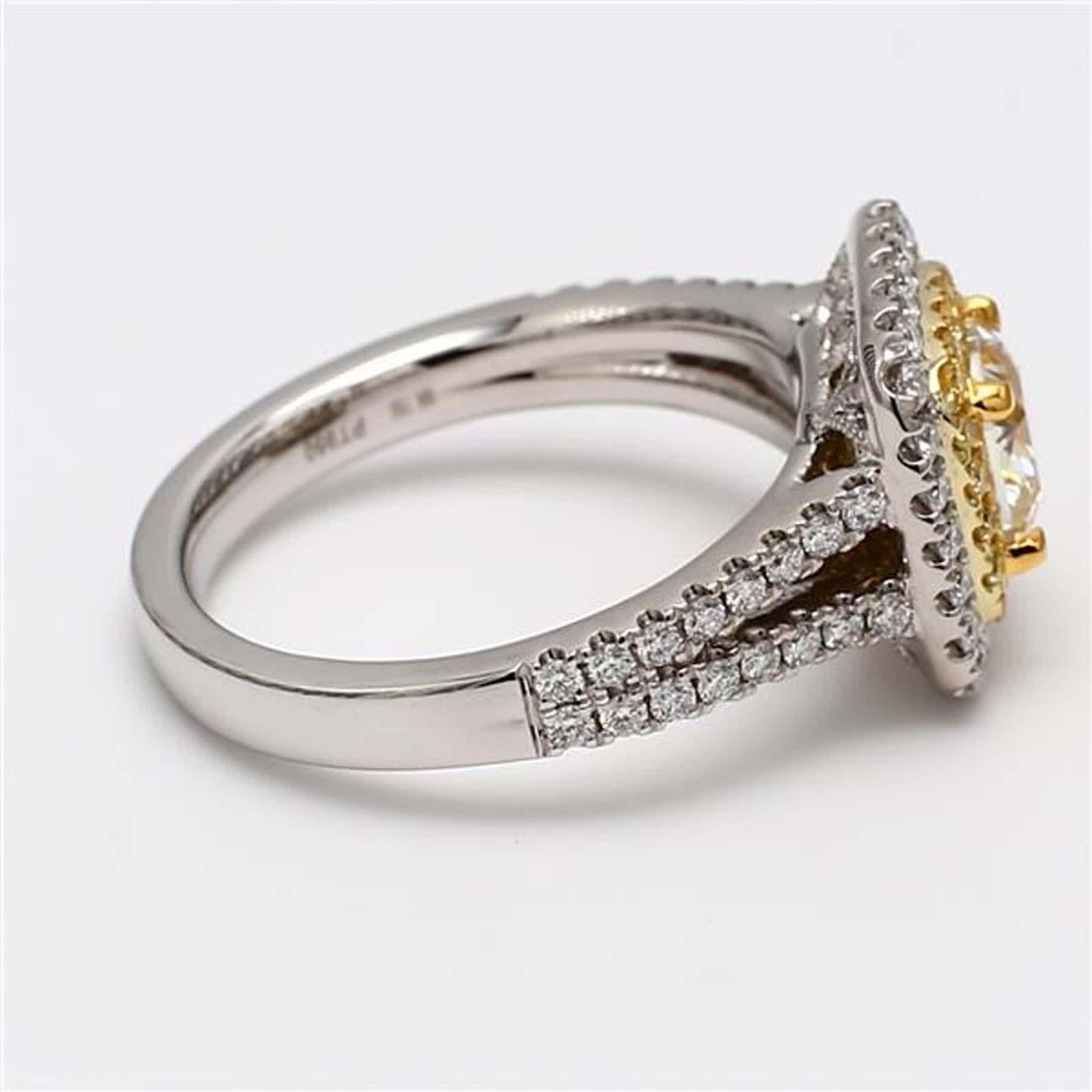 GIA-zertifizierter natürlicher gelber Ring mit Kissenschliff und weißem Diamant 1.72 Karat TW Platin im Angebot 1