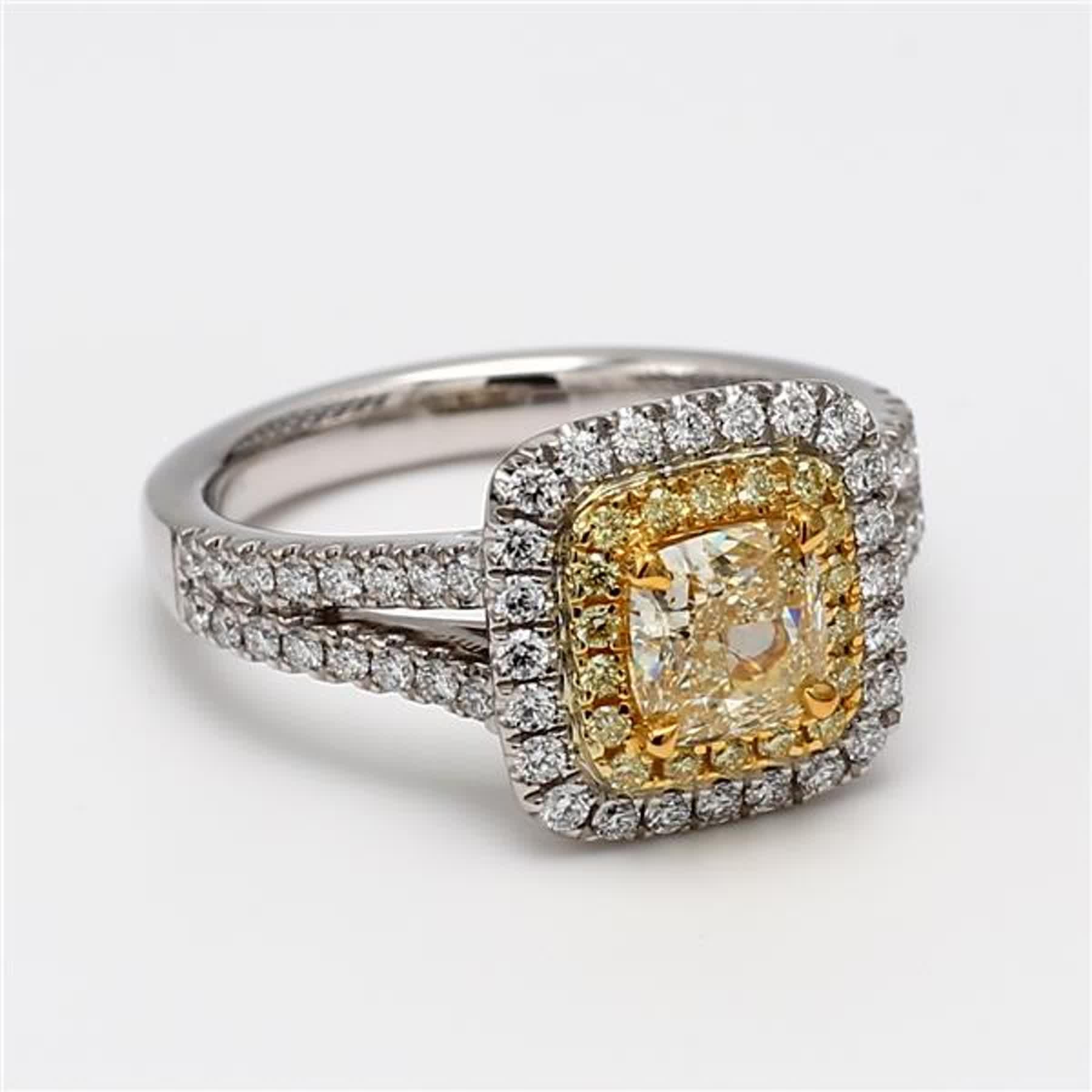 GIA-zertifizierter natürlicher gelber Ring mit Kissenschliff und weißem Diamant 1.72 Karat TW Platin im Angebot 2