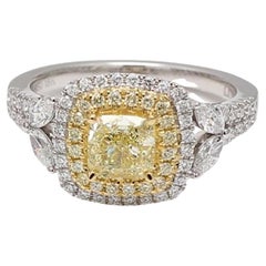 GIA Certified Natural Yellow Cushion and White Diamond 1.72 Carat TW Plat Ring
