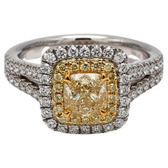 GIA-zertifizierter natürlicher gelber Ring mit Kissenschliff und weißem Diamant 1.72 Karat TW Platin