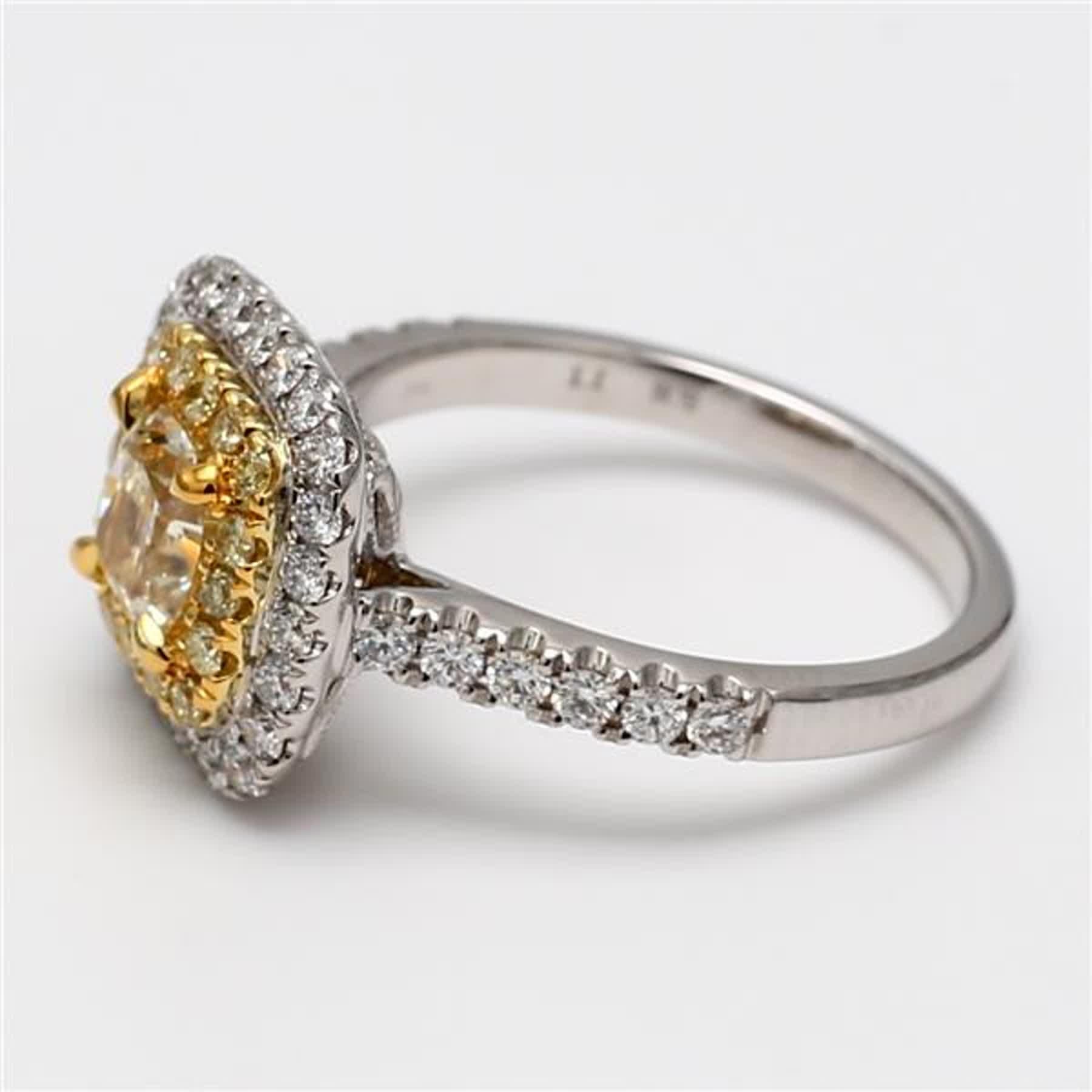 Contemporary GIA Certified Natural Yellow Cushion and White Diamond 1.78 Carat TW Gold Ring