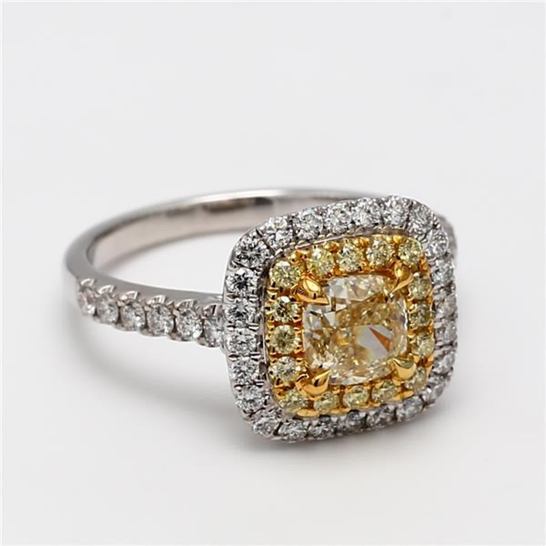 GIA Certified Natural Yellow Cushion and White Diamond 1.78 Carat TW Gold Ring 1
