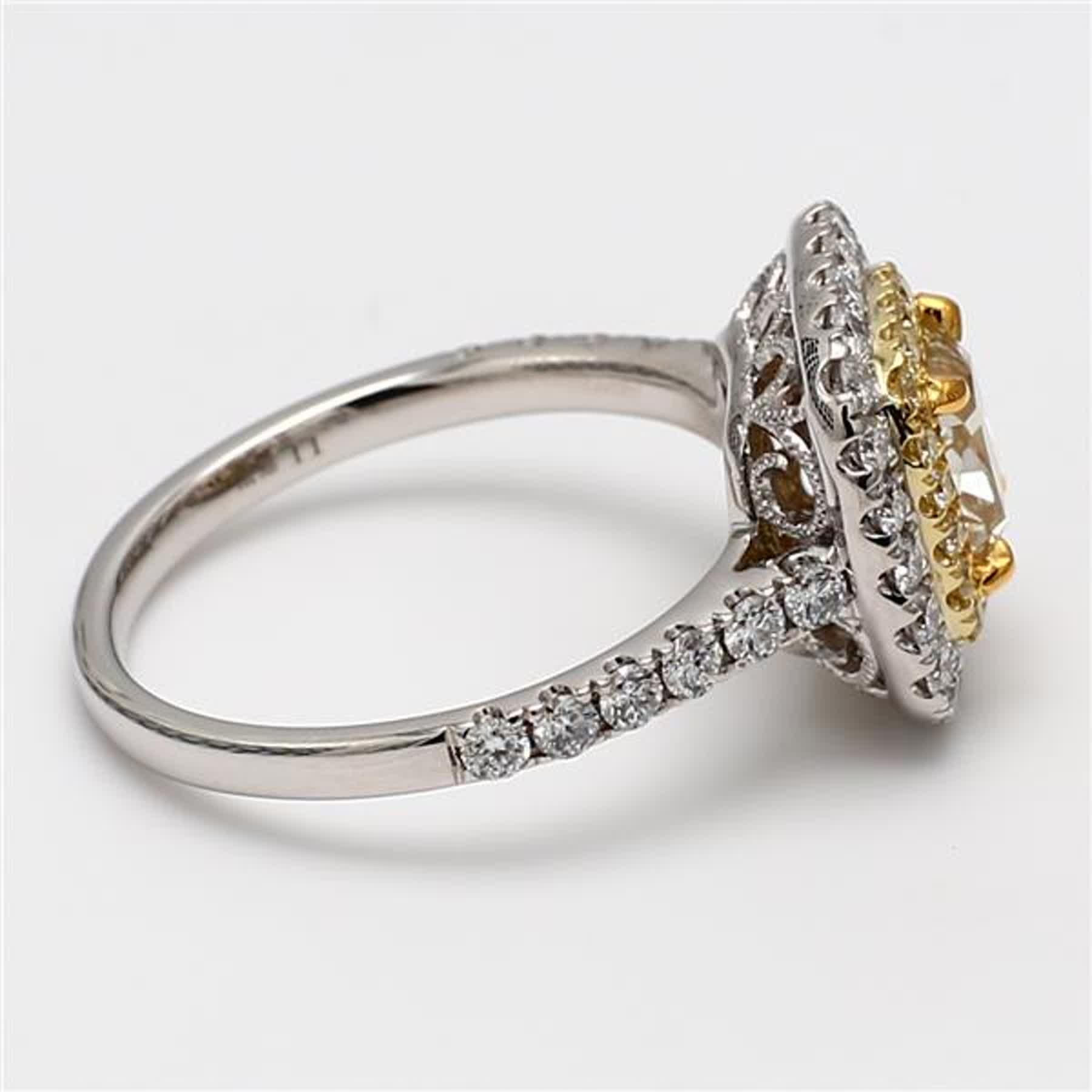 Cushion Cut GIA Certified Natural Yellow Cushion and White Diamond 1.95 Carat TW Gold Ring For Sale