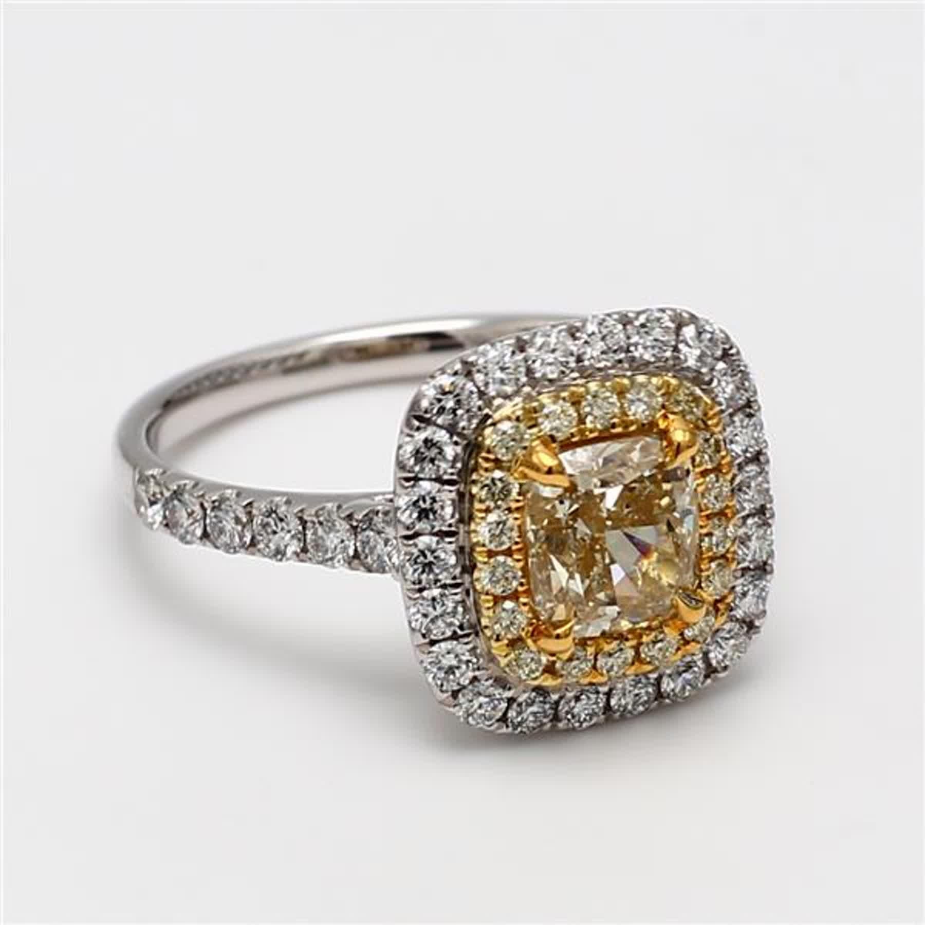 GIA Certified Natural Yellow Cushion and White Diamond 1.95 Carat TW Gold Ring In New Condition For Sale In New York, NY