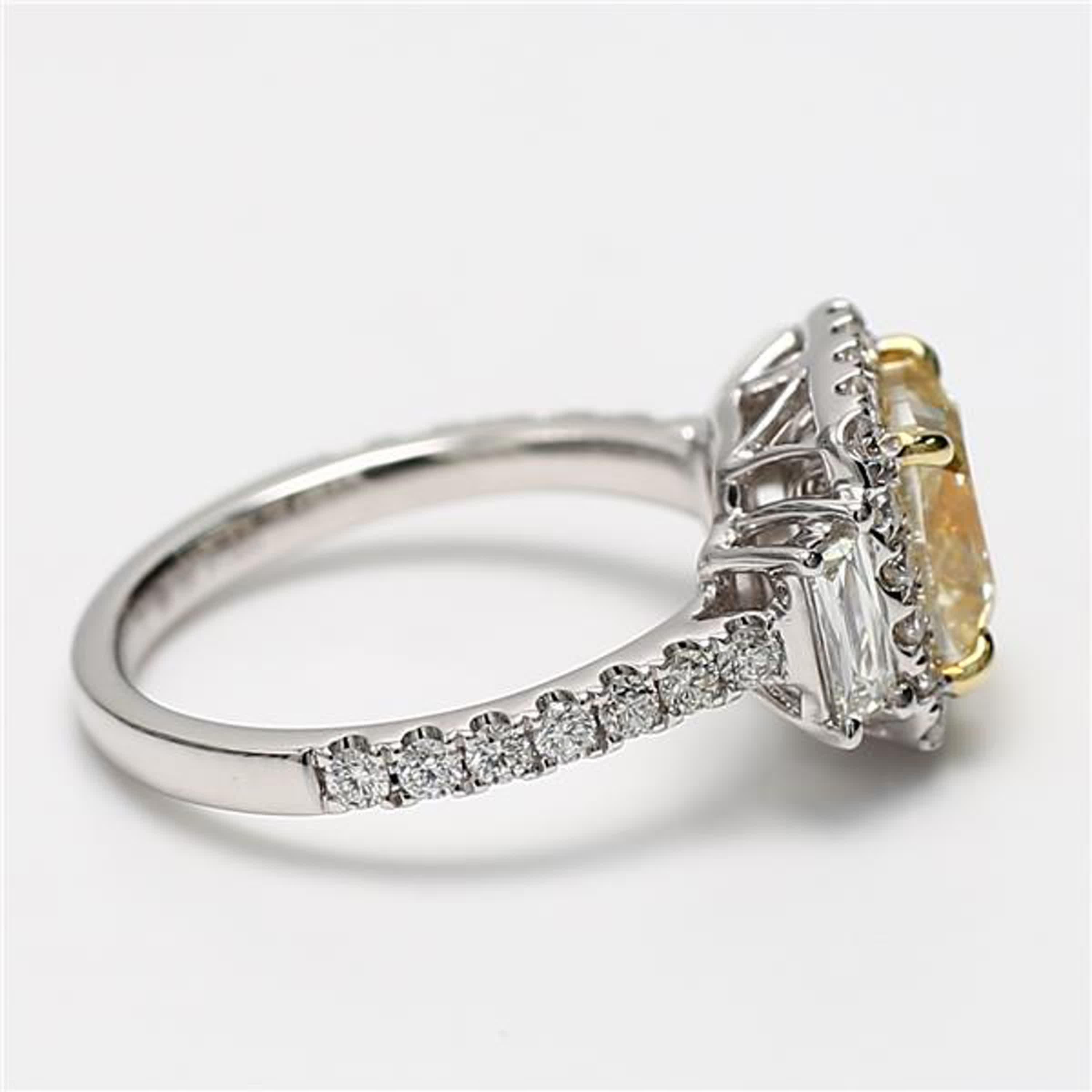 Cushion Cut GIA Certified Natural Yellow Cushion and White Diamond 4.05 Carat TW Gold Ring For Sale