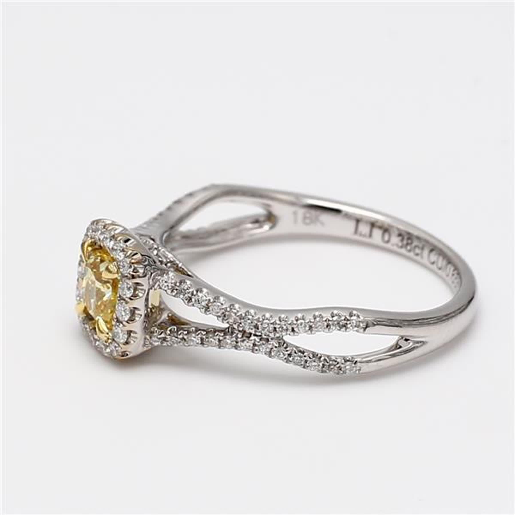 Contemporary GIA Certified Natural Yellow Cushion and White Diamond .65 Carat TW Gold Ring For Sale