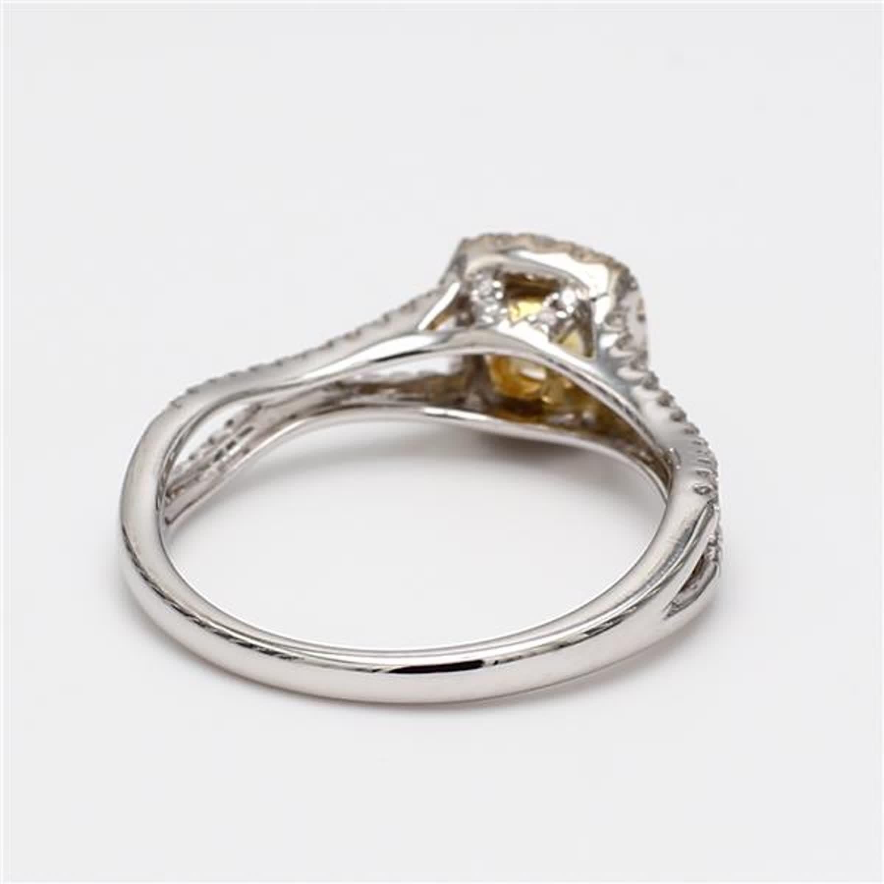 Cushion Cut GIA Certified Natural Yellow Cushion and White Diamond .65 Carat TW Gold Ring For Sale