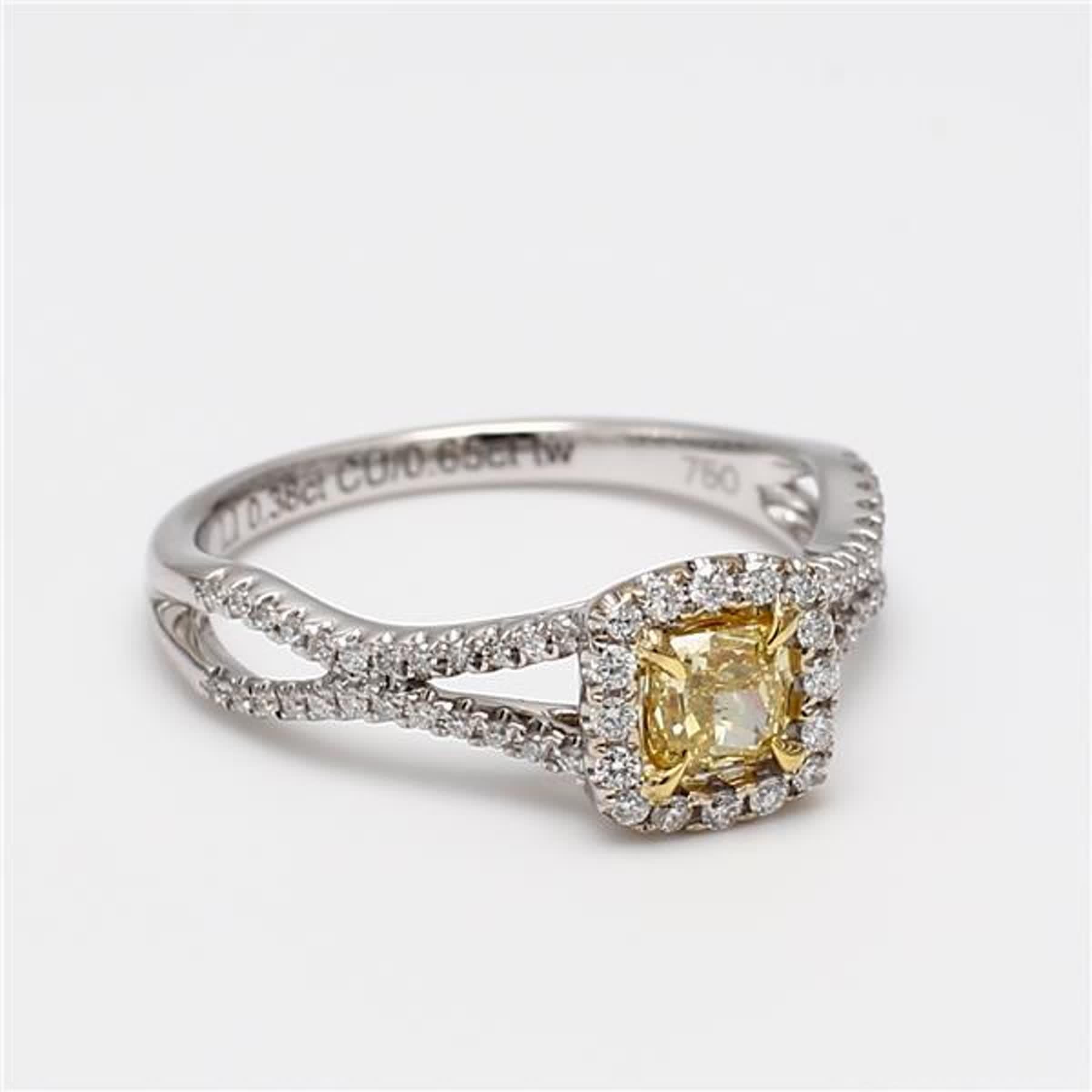 Women's GIA Certified Natural Yellow Cushion and White Diamond .65 Carat TW Gold Ring For Sale