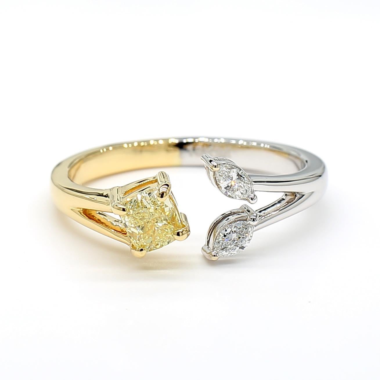 Contemporary GIA Certified Natural Yellow Cushion Diamond 0.60 Carat TW Gold Cocktail Ring For Sale