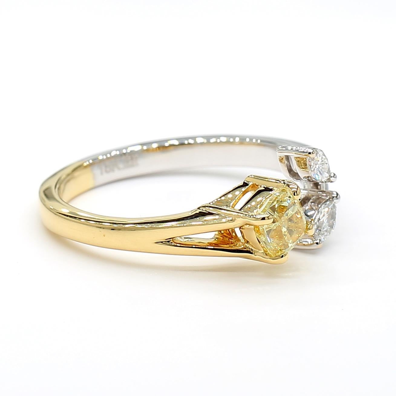 Cushion Cut GIA Certified Natural Yellow Cushion Diamond 0.60 Carat TW Gold Cocktail Ring For Sale
