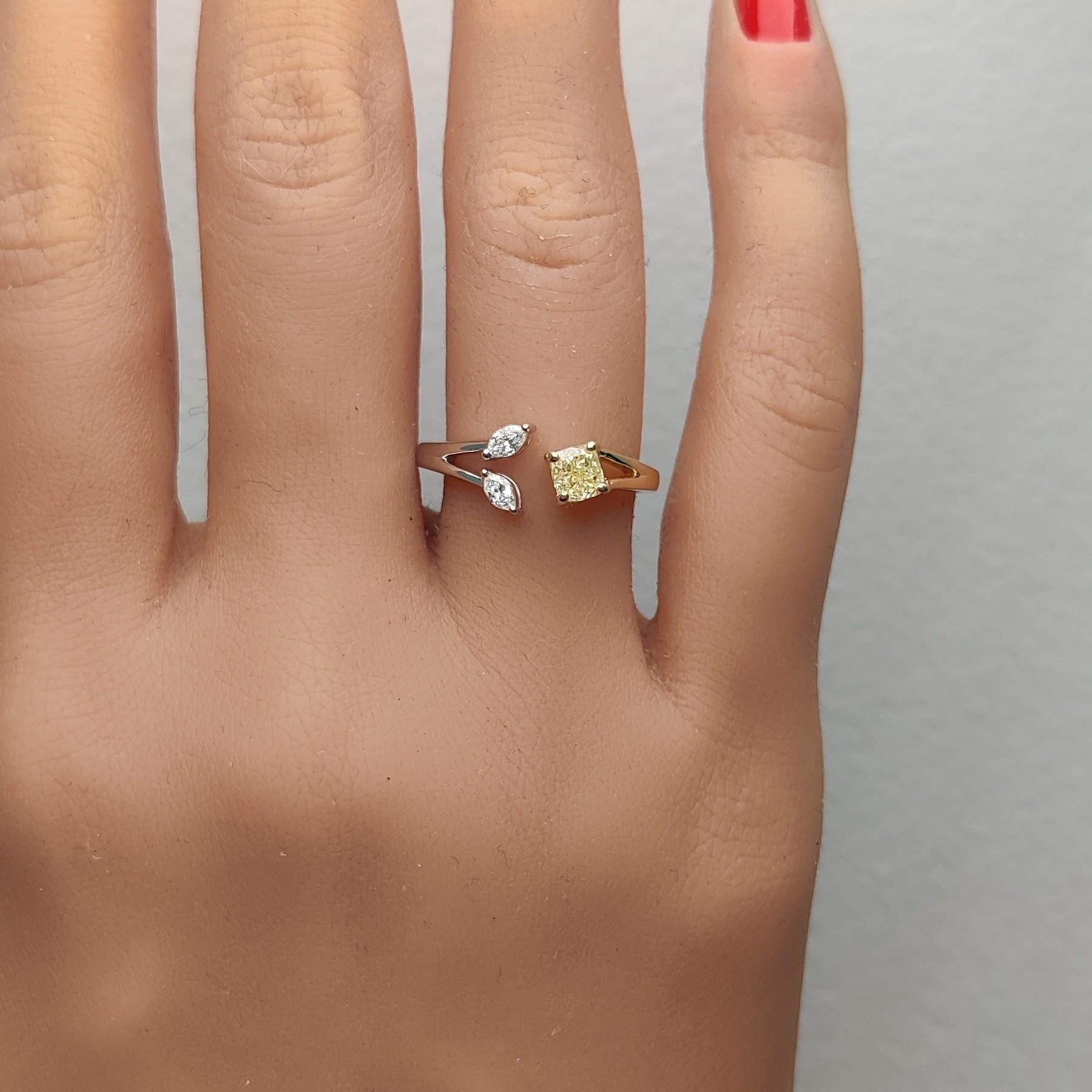 GIA Certified Natural Yellow Cushion Diamond 0.60 Carat TW Gold Cocktail Ring In New Condition For Sale In New York, NY
