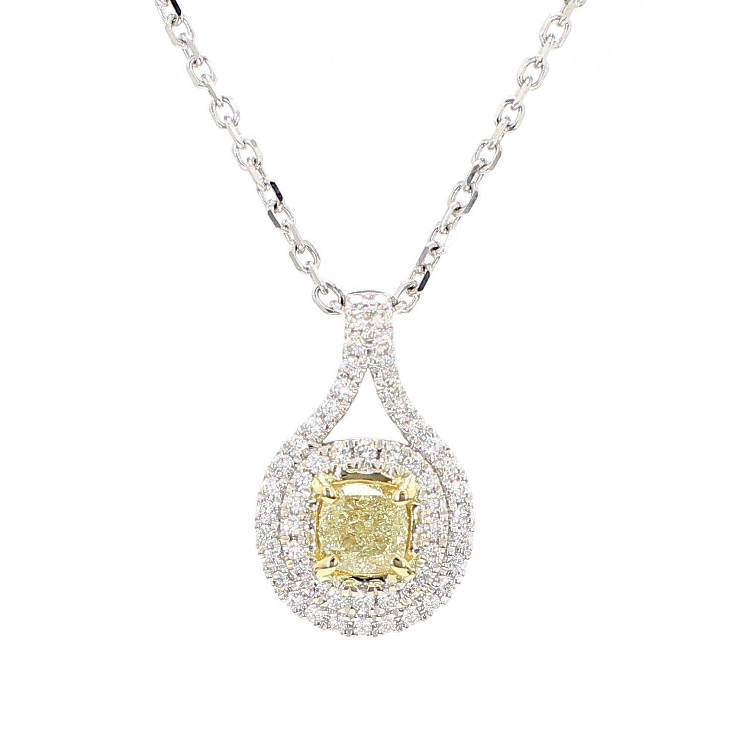 Contemporain GIA Certified Natural Yellow Cushion Diamond 0.71 Carat TW Gold Drop Pendentif en vente