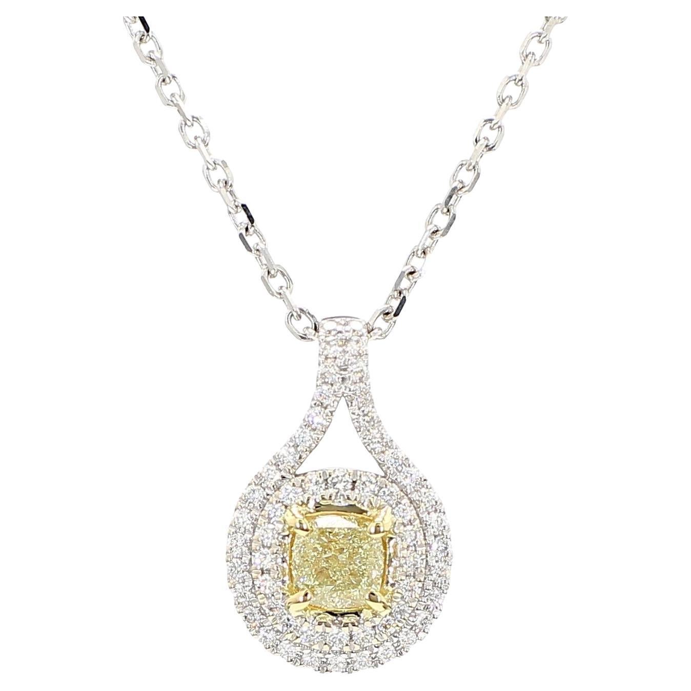 Ciondolo a goccia in oro con diamante giallo naturale certificato GIA da 0.79 carati TW