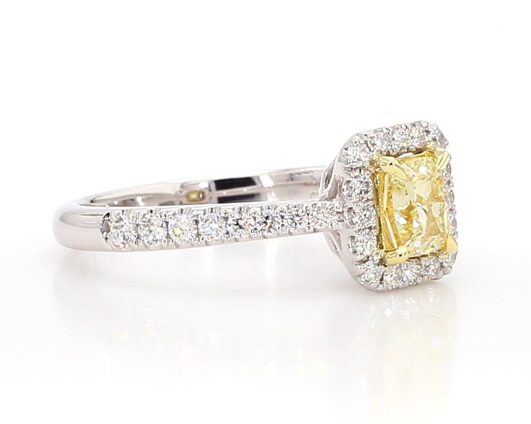Contemporary GIA Certified Natural Yellow Cushion Diamond 1.01 Carat TW Gold Cocktail Ring For Sale