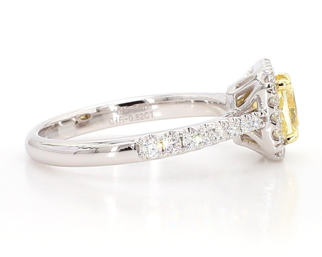 Cushion Cut GIA Certified Natural Yellow Cushion Diamond 1.01 Carat TW Gold Cocktail Ring For Sale