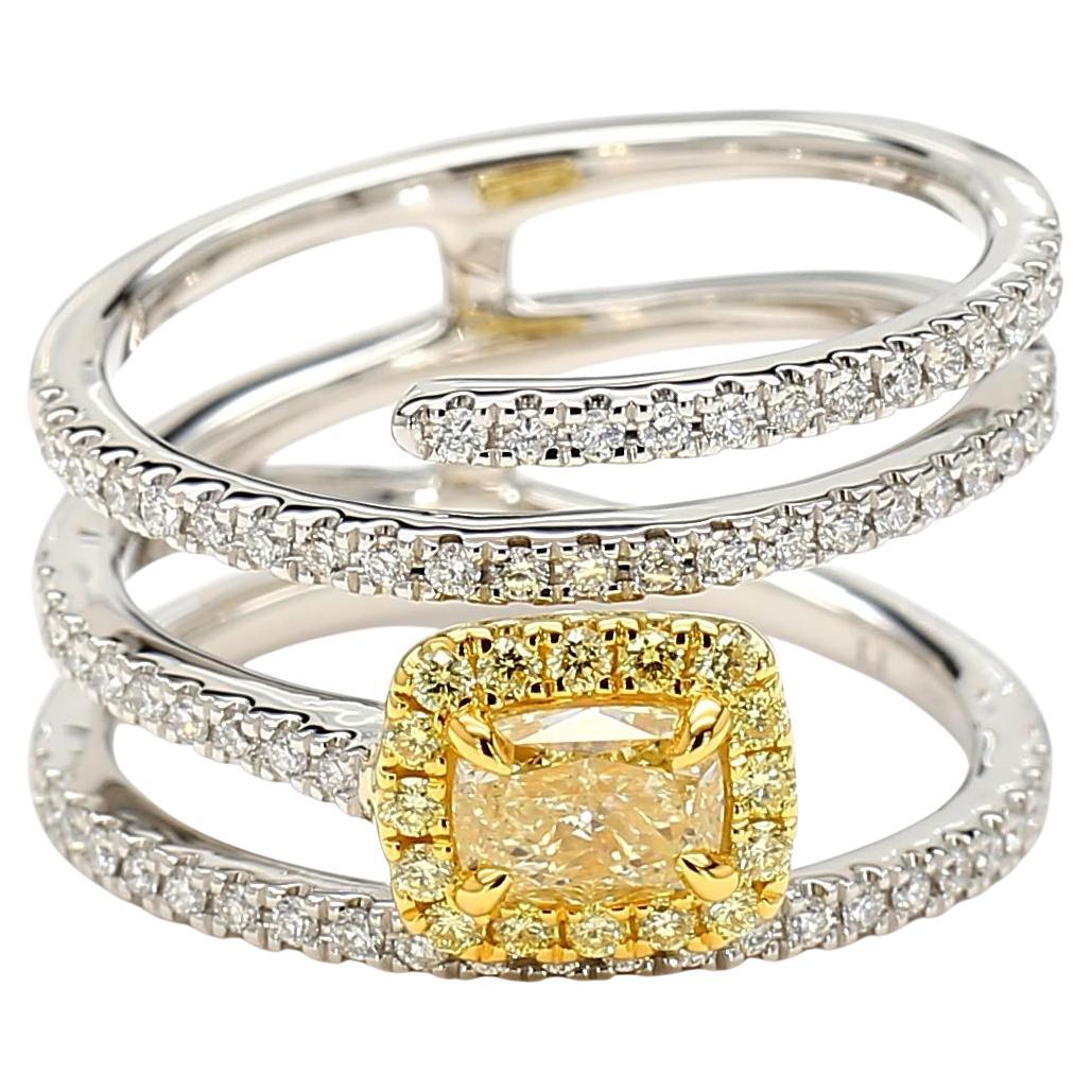 GIA Certified Natural Yellow Cushion Diamond 1.09 Carat TW Gold Cocktail Ring