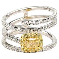 GIA Certified Natural Yellow Cushion Diamond 1.09 Carat TW Gold Cocktail Ring