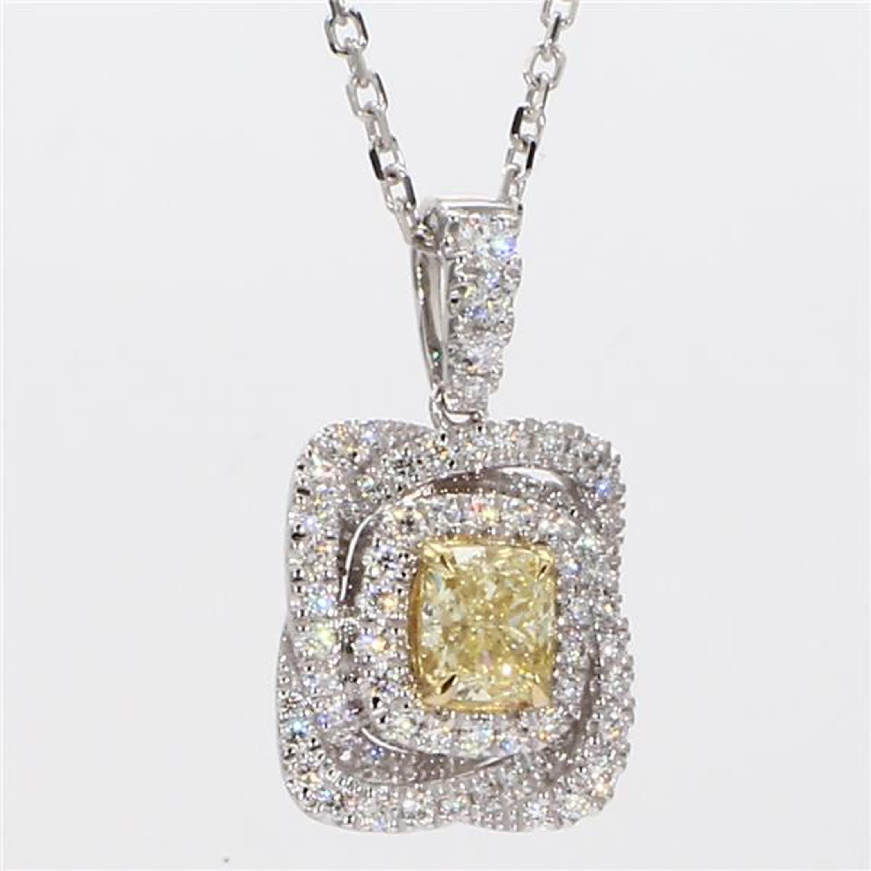 GIA Certified Natural Yellow Cushion Diamond 1.10 Carat TW Gold Drop Pendant For Sale 1