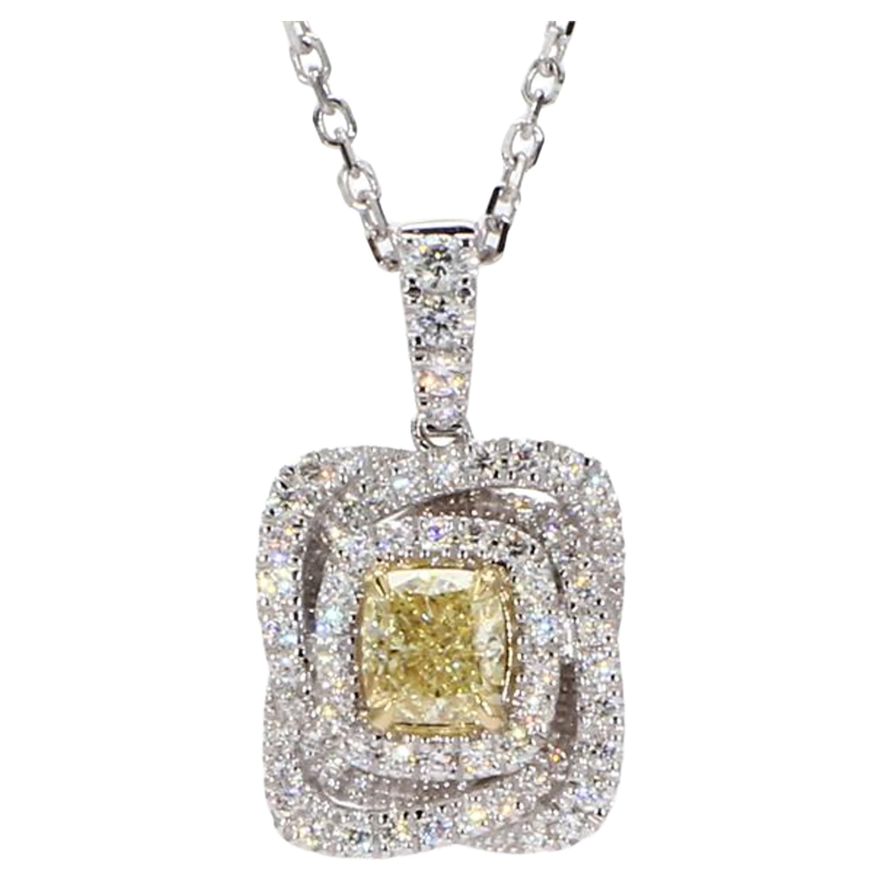 GIA Certified Natural Yellow Cushion Diamond 1.10 Carat TW Gold Drop Pendant For Sale