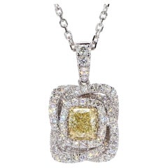 GIA Certified Natural Yellow Cushion Diamond 1.10 Carat TW Gold Drop Pendant