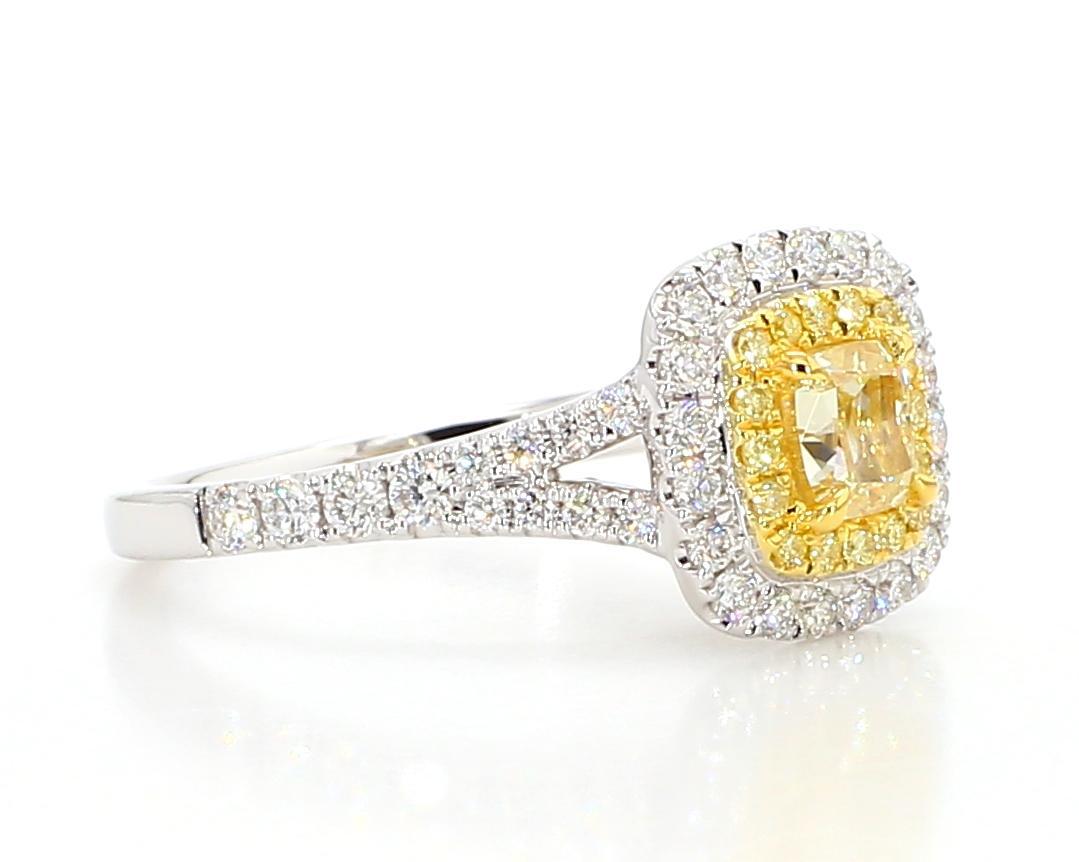 Contemporary GIA Certified Natural Yellow Cushion Diamond 1.15 Carat TW Gold Cocktail Ring For Sale