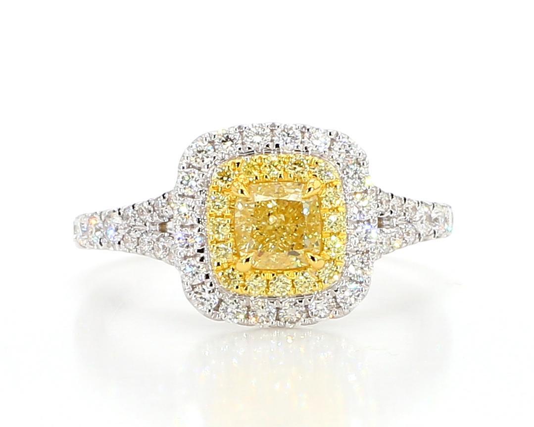 Cushion Cut GIA Certified Natural Yellow Cushion Diamond 1.15 Carat TW Gold Cocktail Ring For Sale