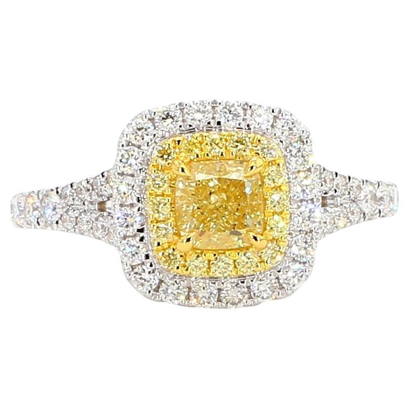 GIA Certified Natural Yellow Cushion Diamond 1.15 Carat TW Gold Cocktail Ring For Sale