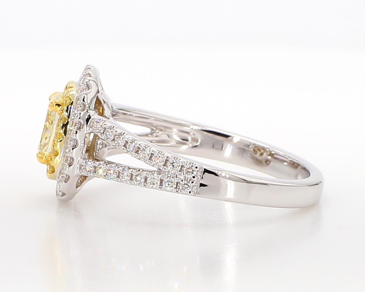 Cushion Cut GIA Certified Natural Yellow Cushion Diamond 1.20 Carat TW Gold Cocktail Ring For Sale