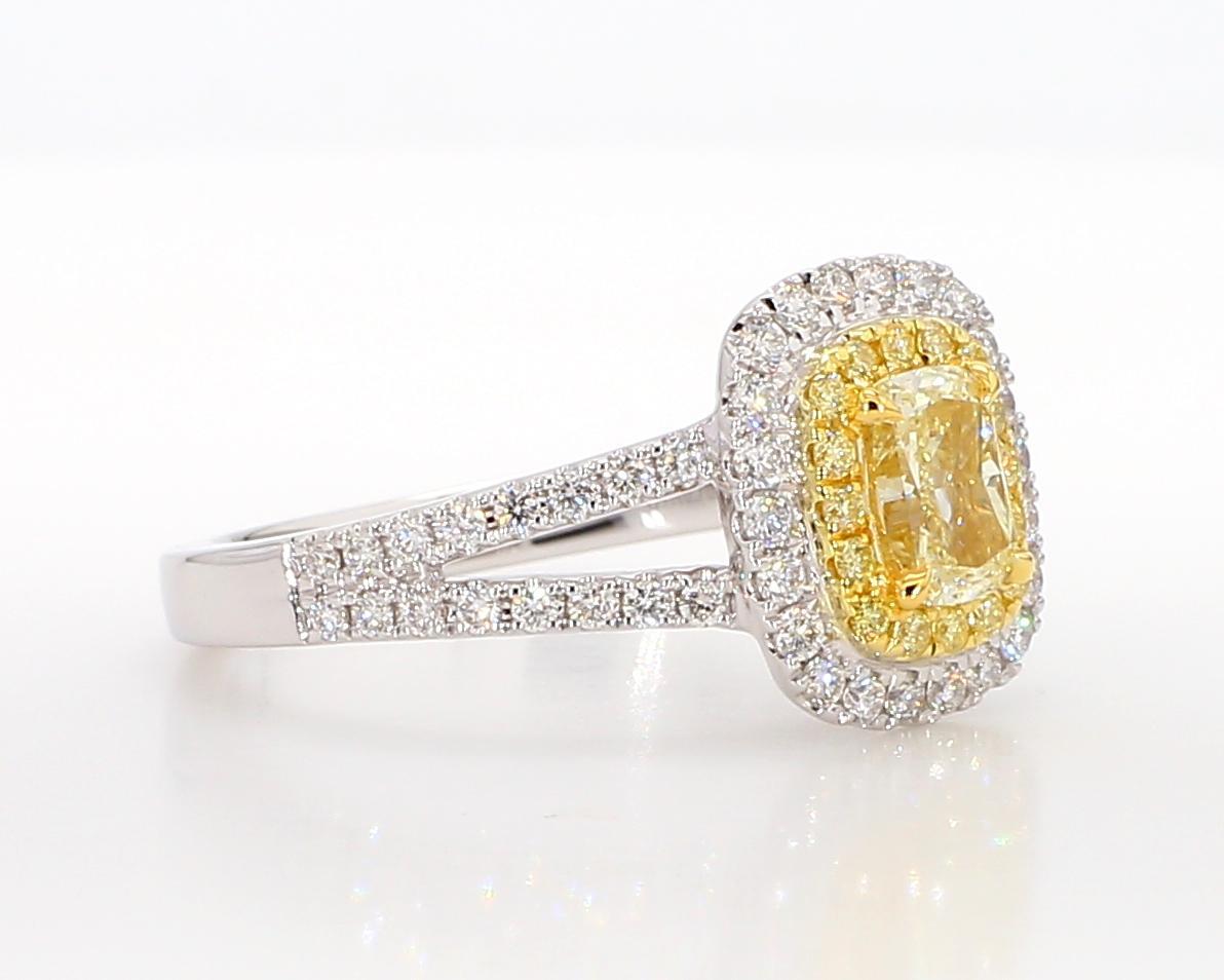 GIA Certified Natural Yellow Cushion Diamond 1.20 Carat TW Gold Cocktail Ring For Sale 3