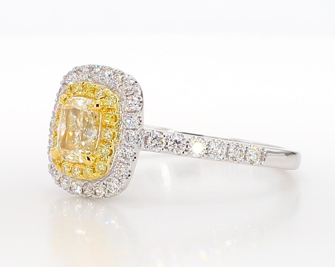 Contemporary GIA Certified Natural Yellow Cushion Diamond 1.23 Carat TW Gold Cocktail Ring