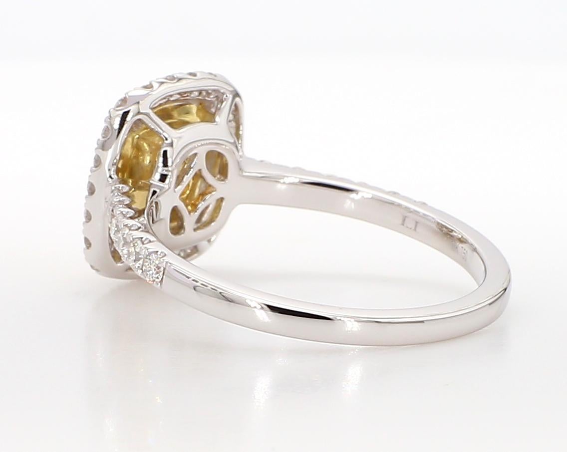 GIA Certified Natural Yellow Cushion Diamond 1.23 Carat TW Gold Cocktail Ring In New Condition In New York, NY