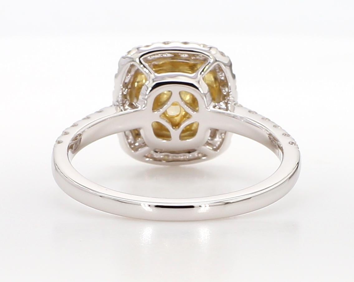 Women's GIA Certified Natural Yellow Cushion Diamond 1.23 Carat TW Gold Cocktail Ring