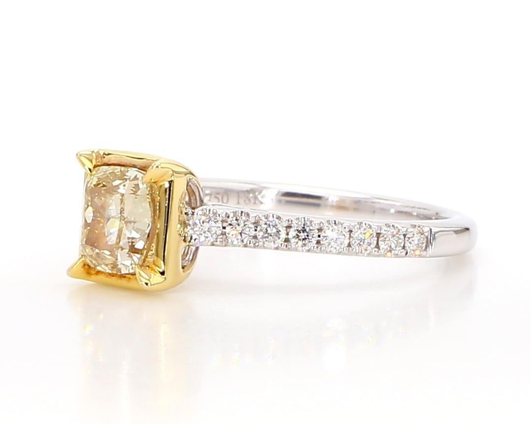Contemporary GIA Certified Natural Yellow Cushion Diamond 1.27 Carat TW Gold Cocktail Ring For Sale