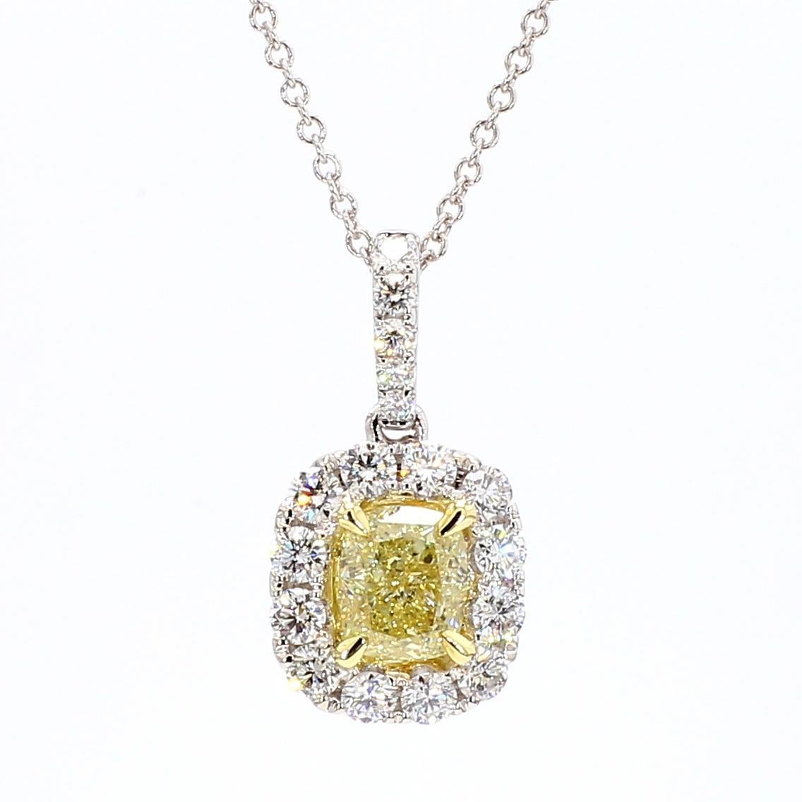 Colgante de gota de oro de 1.28 quilates TW con diamante amarillo natural en cojín certificado por GIA Contemporáneo en venta