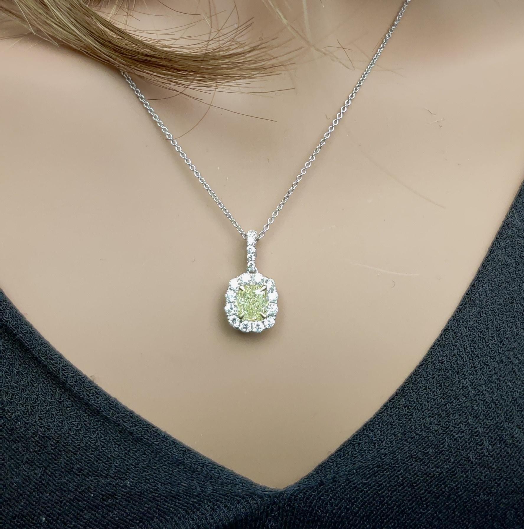 Colgante de gota de oro de 1.28 quilates TW con diamante amarillo natural en cojín certificado por GIA en Nuevo estado para la venta en New York, NY