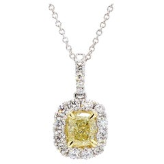 Colgante de gota de oro de 1.28 quilates TW con diamante amarillo natural en cojín certificado por GIA