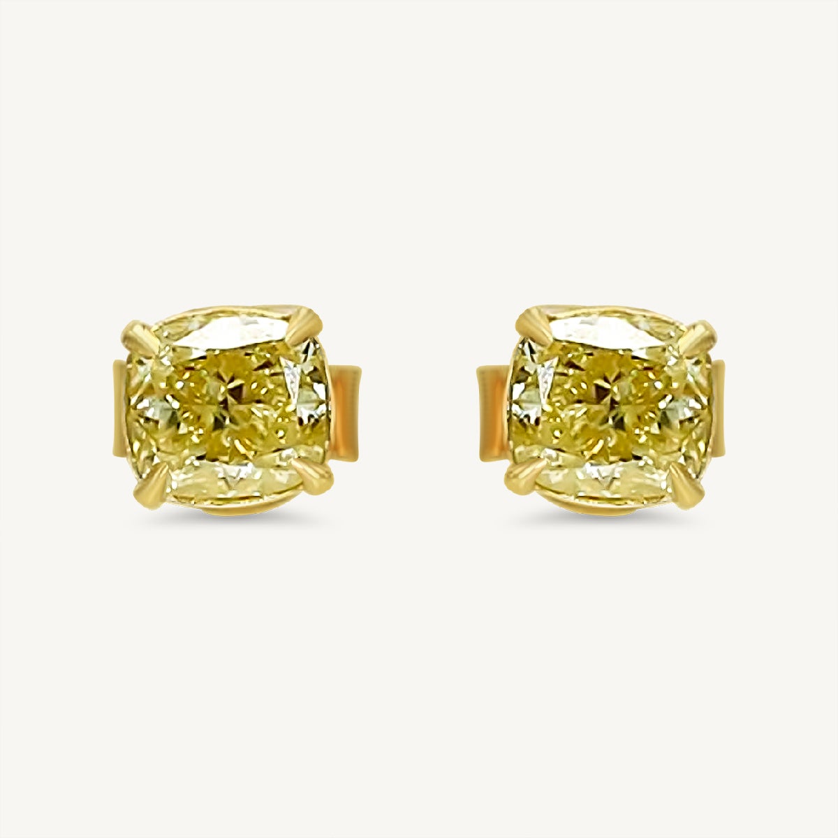 GIA Certified Natural Yellow Cushion Diamond 1.44 Carat TW Gold Stud Earrings