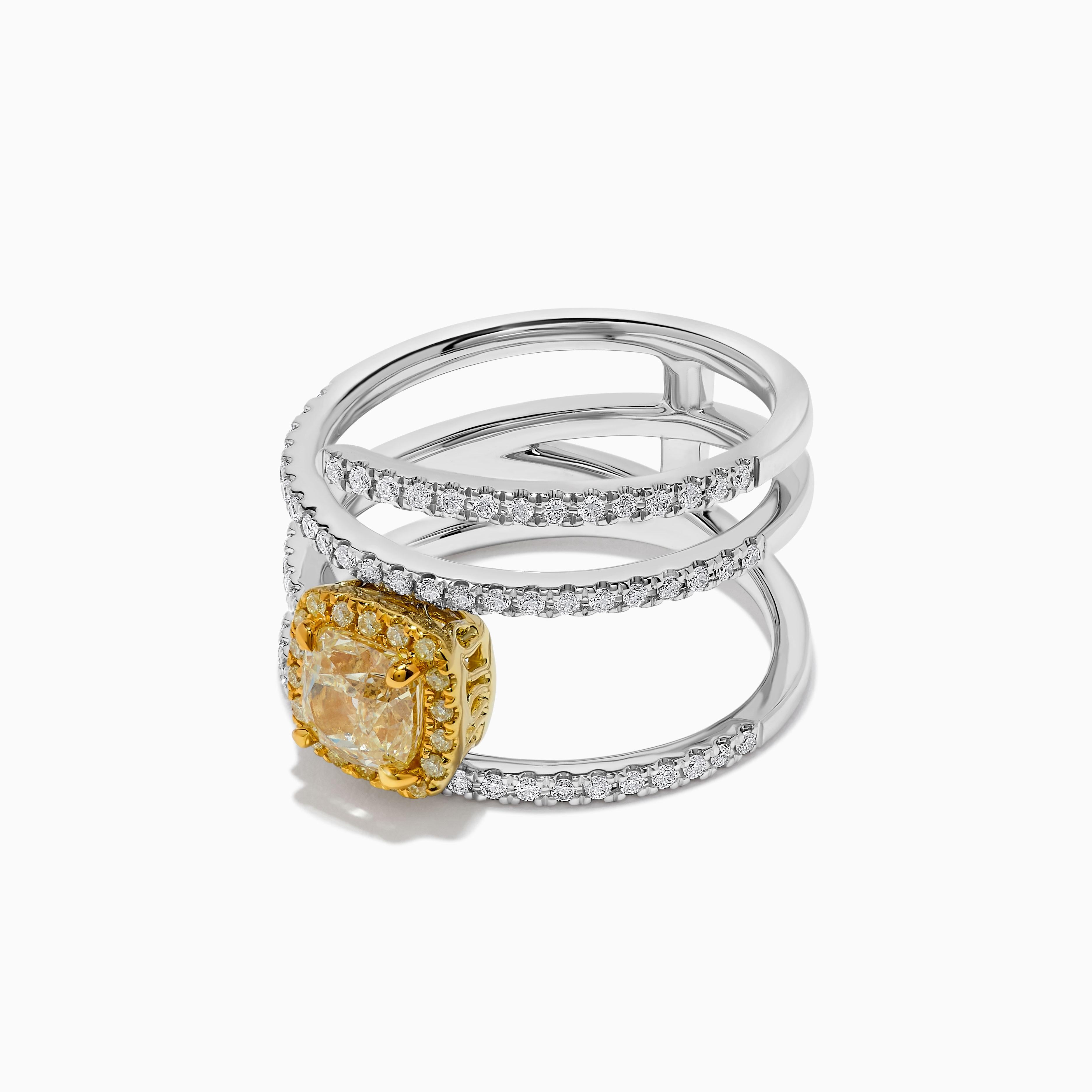 Contemporary GIA Certified Natural Yellow Cushion Diamond 1.45 Carat TW Gold Cocktail Ring For Sale