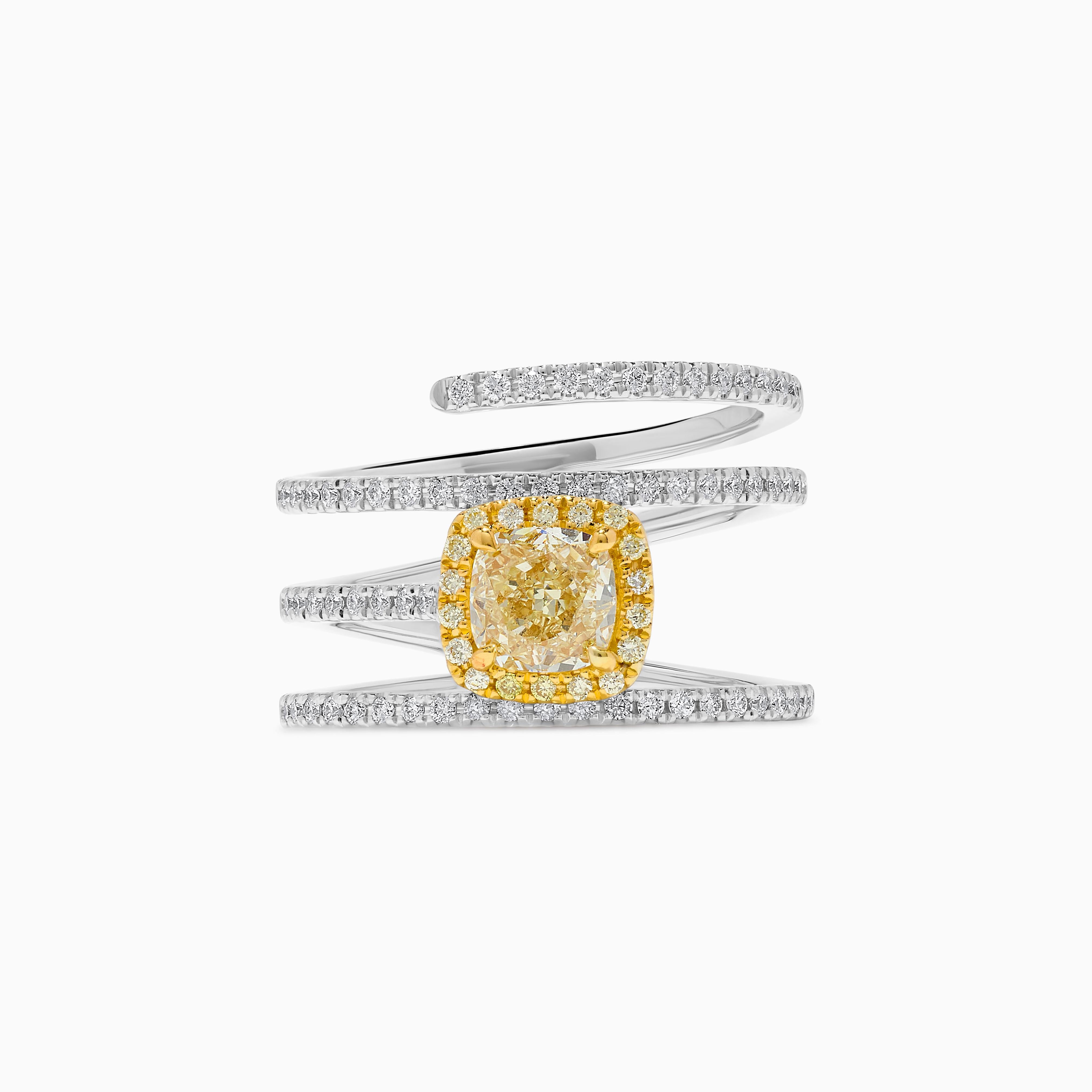 Cushion Cut GIA Certified Natural Yellow Cushion Diamond 1.45 Carat TW Gold Cocktail Ring For Sale