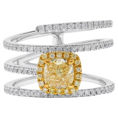 GIA-zertifizierter natürlicher gelber Diamant im Kissenschliff 1.45 Karat TW Gold Cocktail-Ring